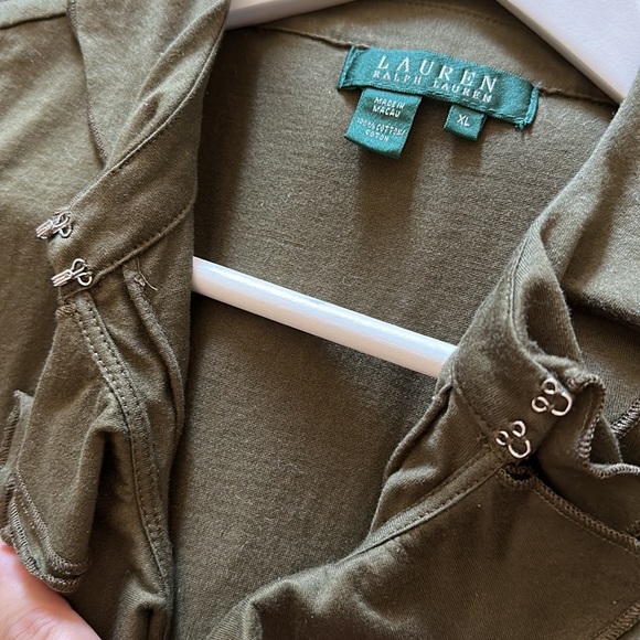 Lauren by Ralph Lauren Olive Green High Neck Ruffle Tank Top XL 100% Cotton - Picture 5 of 6